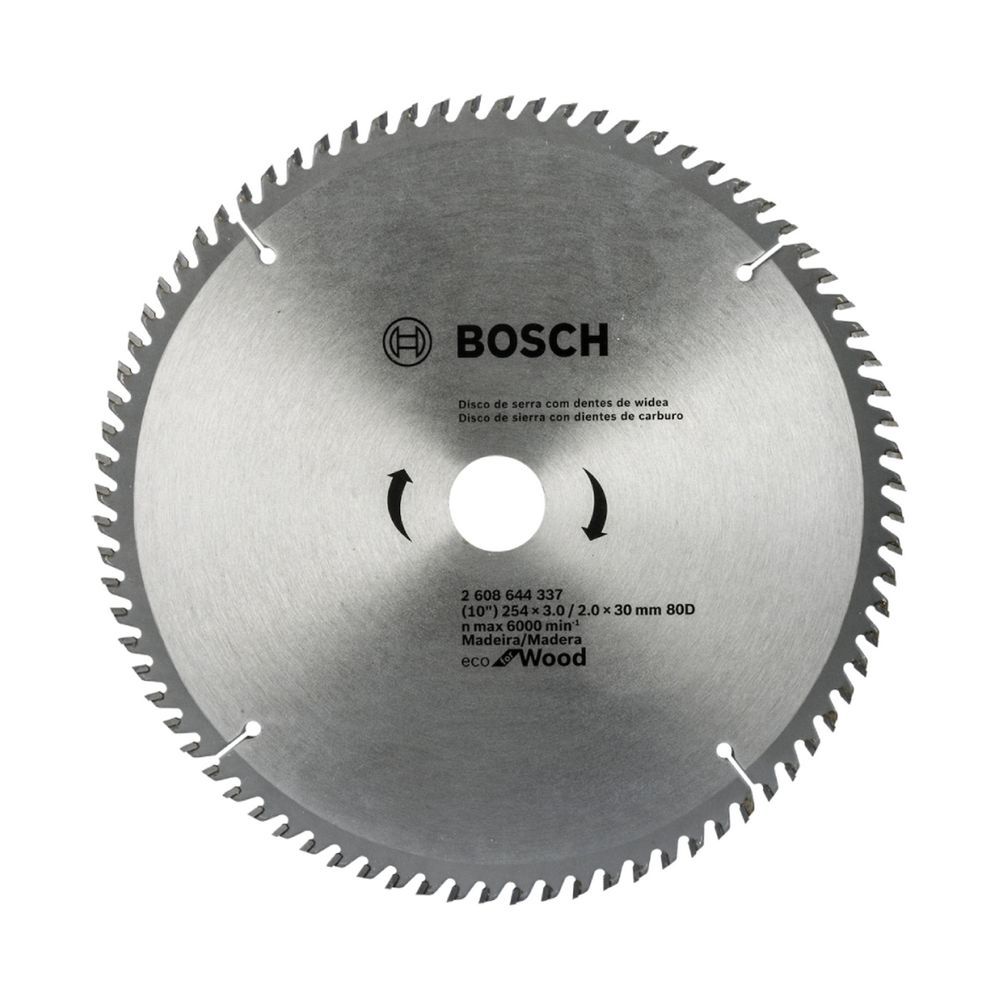 Disco de Serra Circular Ecoline 254x30mm 80D para Cortes Precisos com Geometria ATB e Aço Temperado 1 Anel de Redução