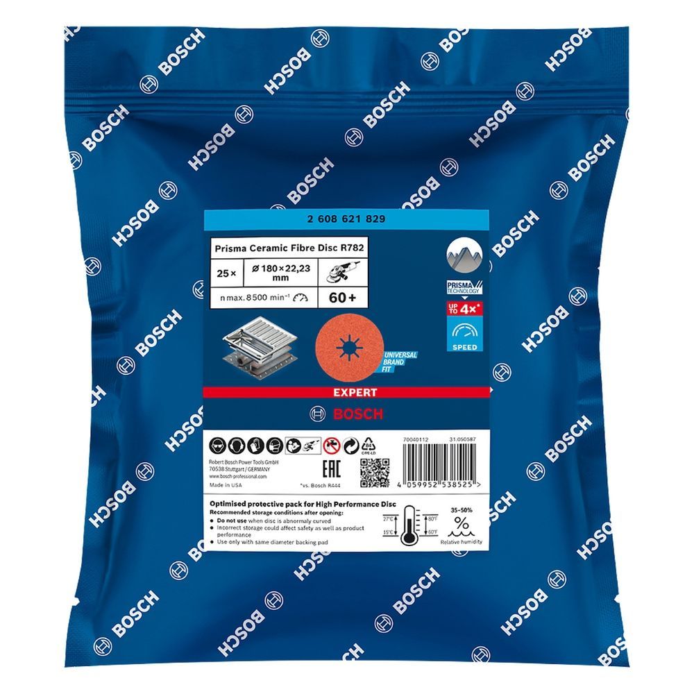 Disco de Desbaste Expert Prisma Ceramic Ø180mm com Tecnologia de Grãos Triangulares para Aço Inoxidável Cinza Bosch