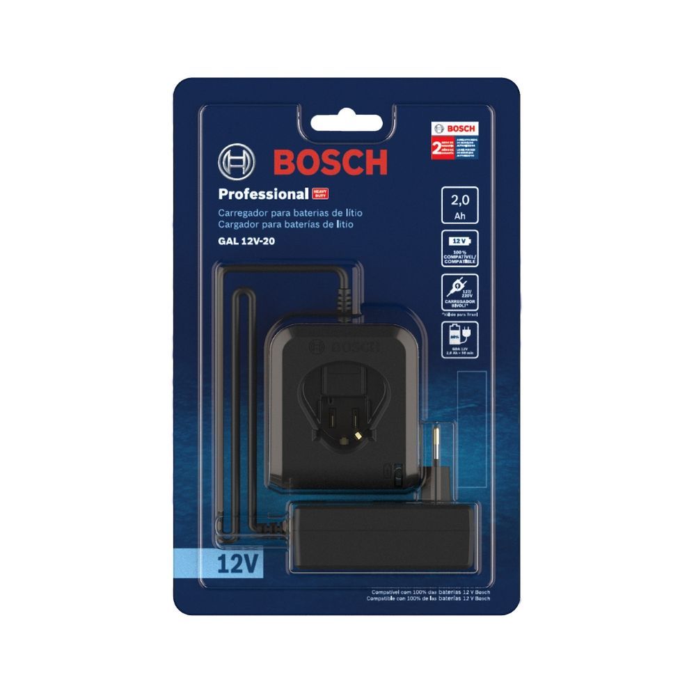 Carregador de Bateria GAL 12V-20 com Recarga Rápida em 65 Minutos e Indicador LED Inteligente Bivolt Bosch