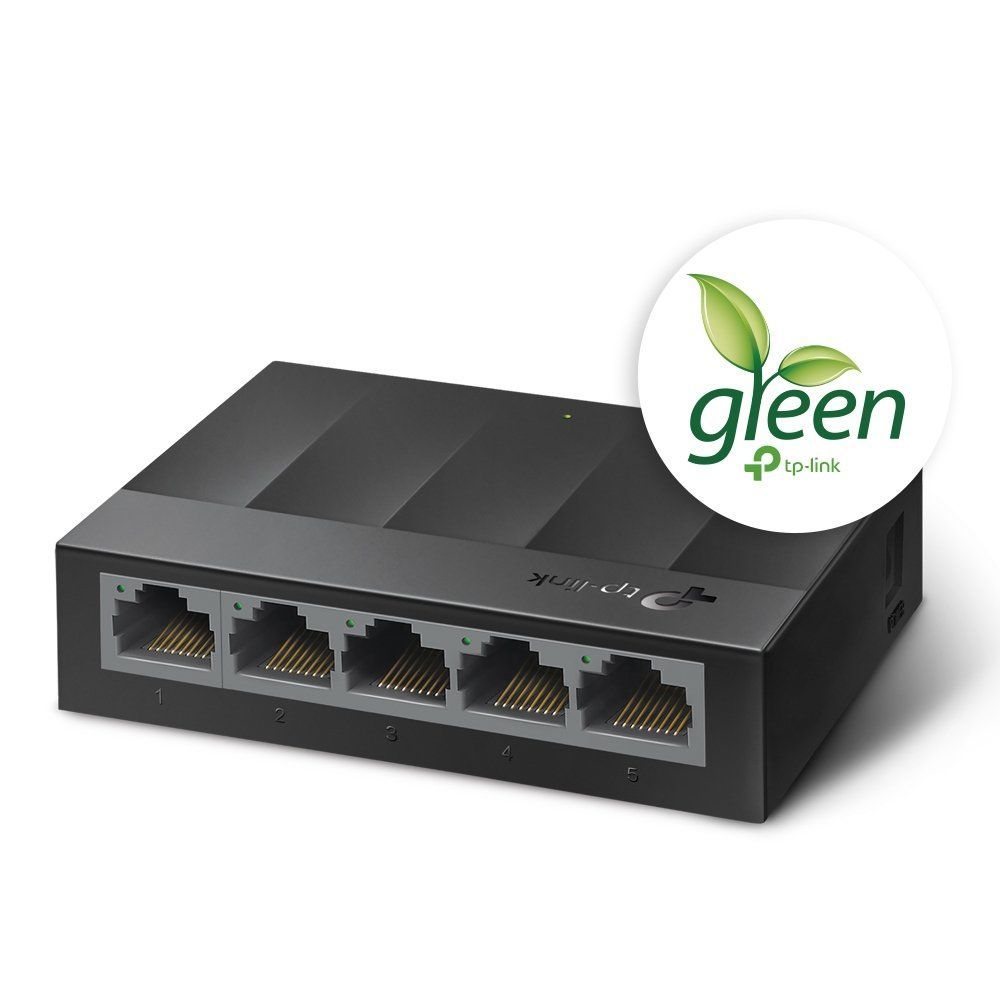 Switch Gigabit 5 Portas 10-100-1000 Mbps LS1005G Não Gerenciável com Tecnologia TP-Link Green Preto