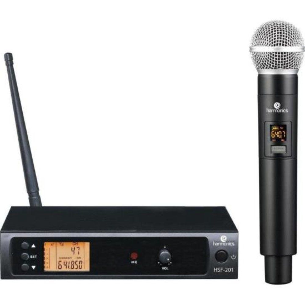 Microfone sem Fio HSF-200 Simples com Tecnologia UHF Multi-Frequência e Sincronização Automática LCD Harmonics