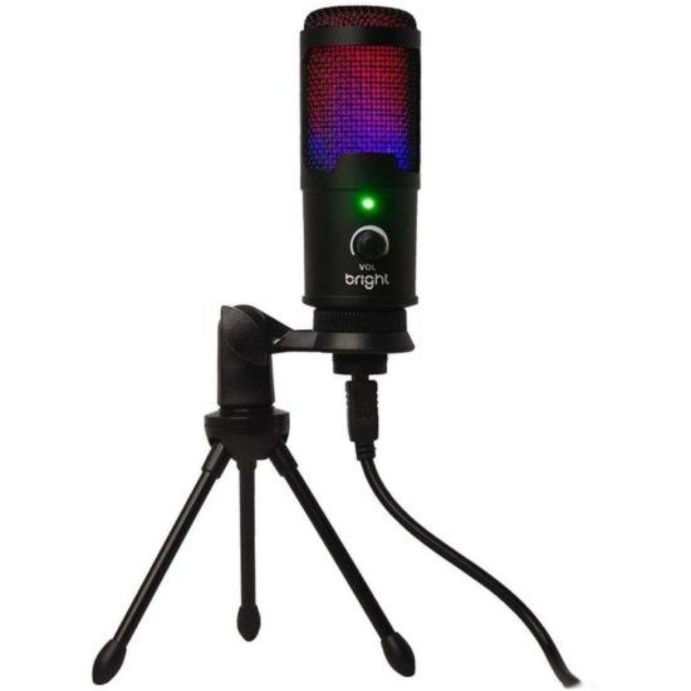 Microfone de Mesa Bright Streamer RGB com Iluminação Dinâmica e Cápsula de Alta Qualidade