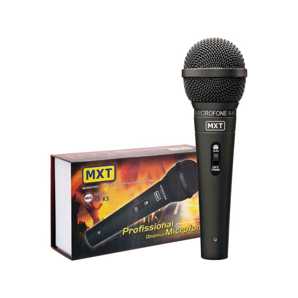 Microfone M-k5 com Acabamento em Metal Preto e Cabo de 3 m para Estúdio e Palco Grupo MXT