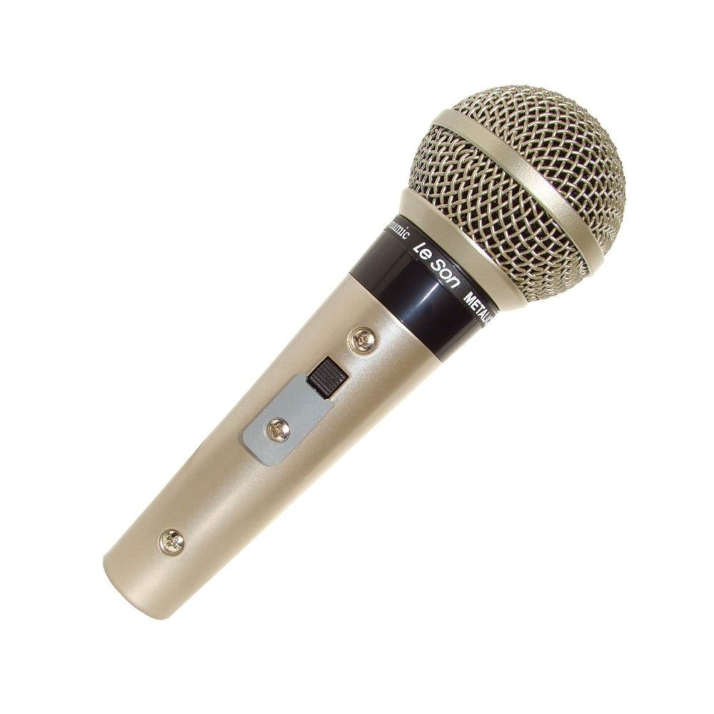 Microfone SM-58 P4 Cardioide com Cabo 5M e Suporte Metal Dourado Leson
