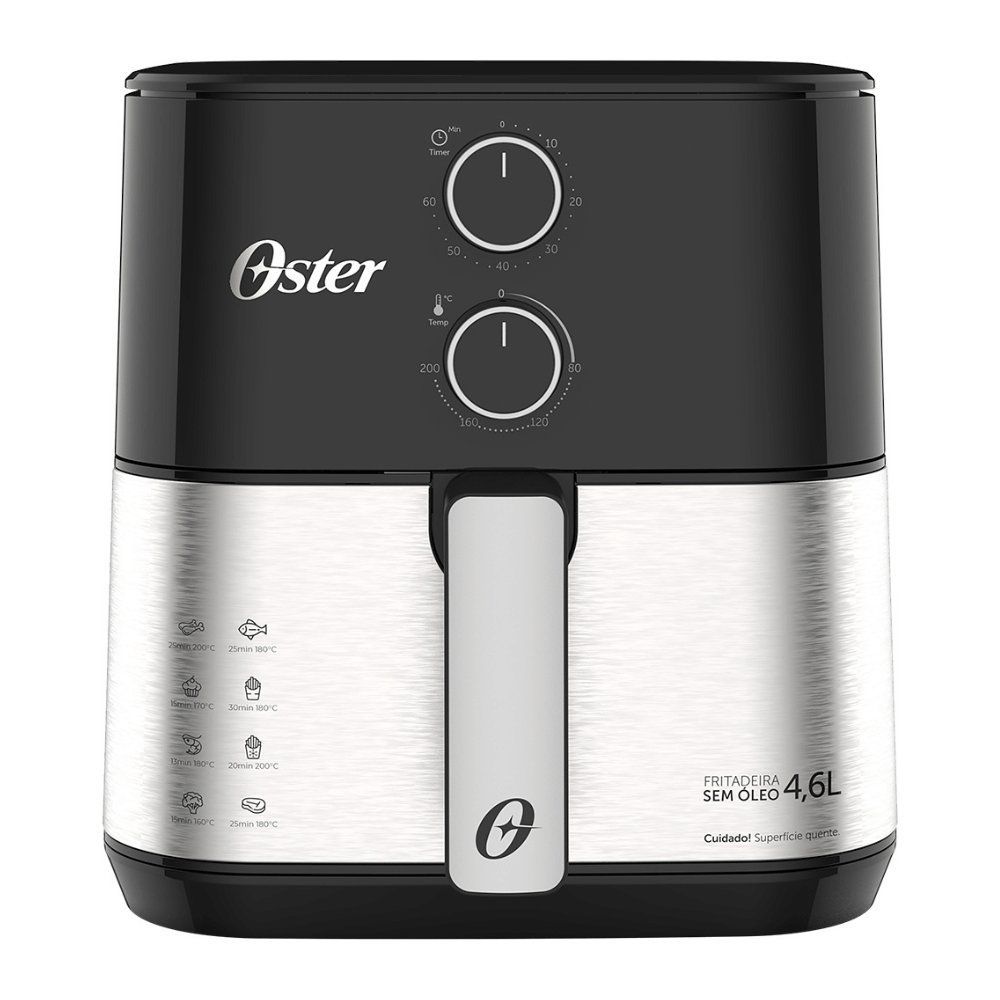 Fritadeira Air Fryer Oster OFRT520-127 4,6L 1500W Multifunção com Grelha Easy Clean Inox 110V