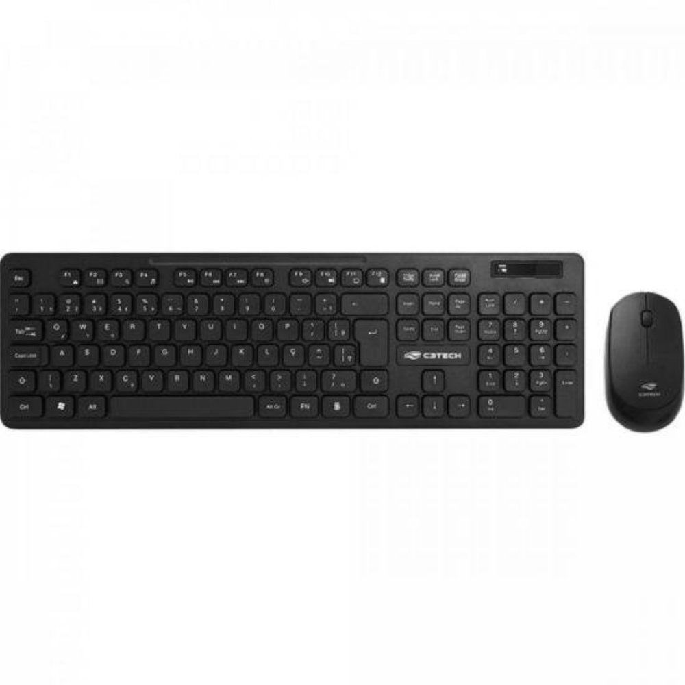 Kit Teclado Mouse K-W20BK sem Fio ABNT2 12 Teclas Multimídia Alcance 12 Metros Preto C3tech