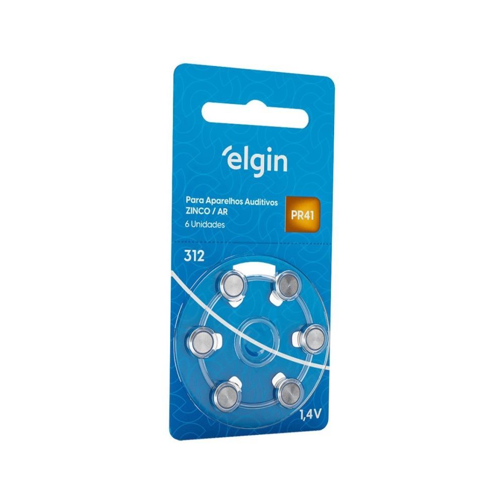 Pilha Auditiva Elgin Pr41 1,4V Tamanho 312 com Alta Duracao e Economia 6 Unidades