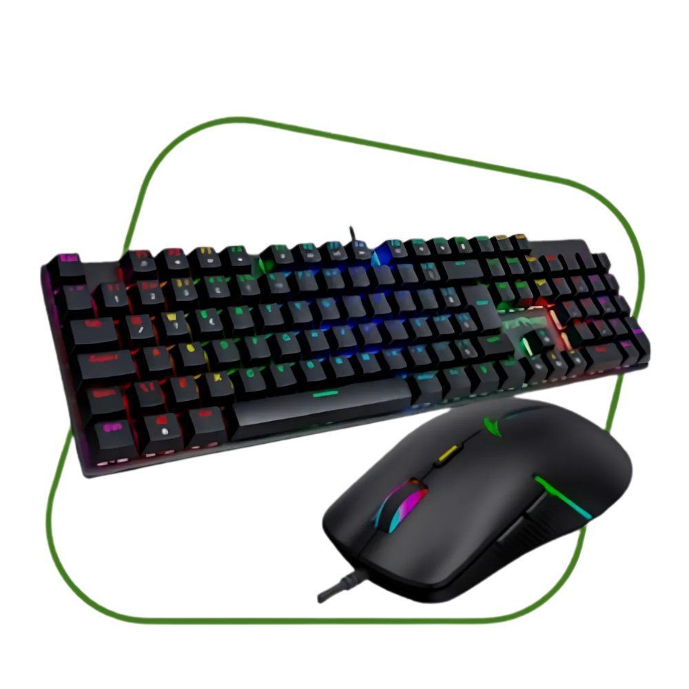 Kit Gamer Viper Pro Mamba com Teclado Mecânico Switch Blue Ou Red e Mouse 16400 DPI Iluminação RGB