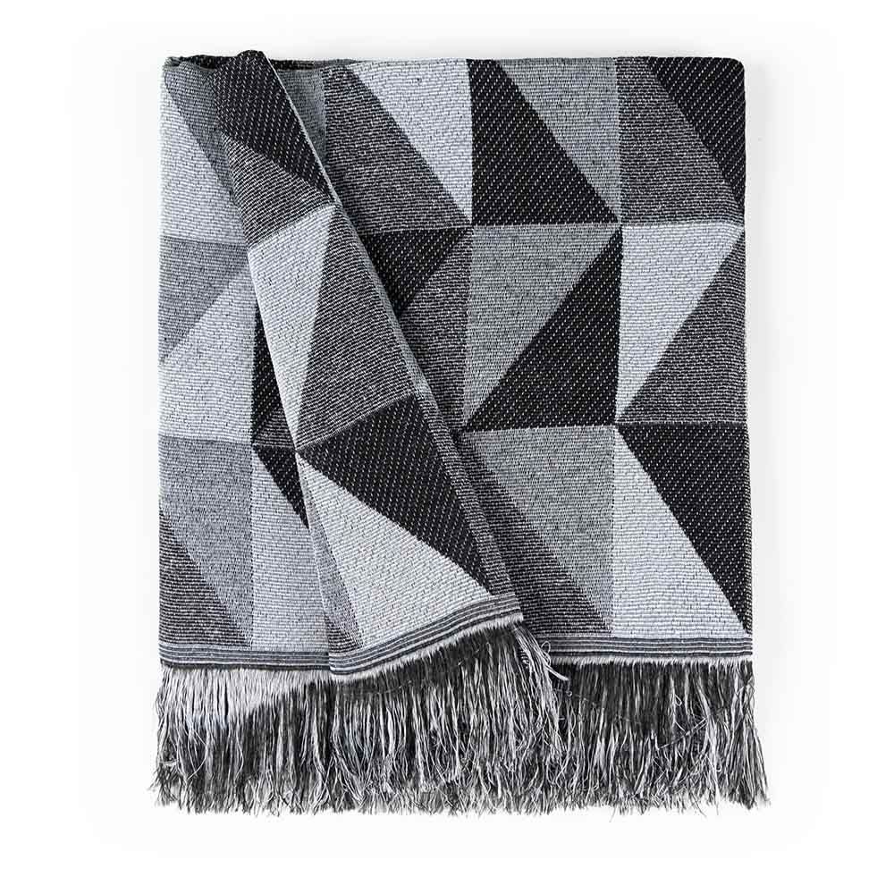 Manta Xale Dallas com Franjas Decorativas Tecido Jacquard 80% Algodão 220cm X 140cm Preto Clara Luz Decora