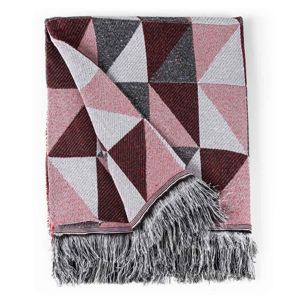 Manta Dallas com Franjas para Sofá Cama em Tecido Jacquard 80% Algodão Vermelho Clara Luz Decora