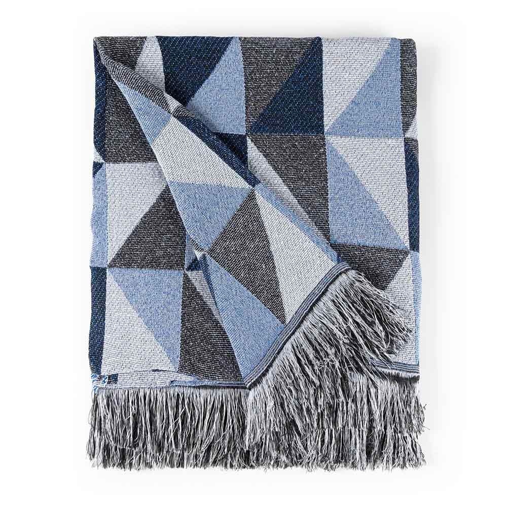 Manta Dallas com Franjas Decorativas Tecido Jacquard 80% Algodão 2,20m X 1,40m Azul Clara Luz Decora