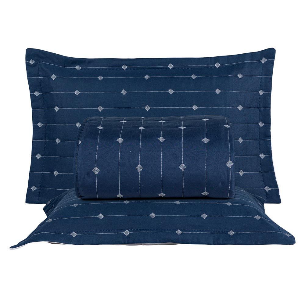 Kit Cobre Leito Safira King 3 Peças 100% Poliéster Micropercal 400 Fios Liso Acetinado Azul Marinho Clara Luz Decora