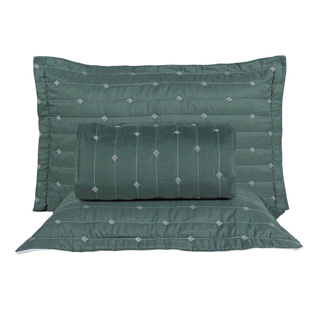 Kit Cobre Leito Safira King 3 Peças 100% Poliéster Micropercal 400 Fios Acetinado Liso Verde Clara Luz Decora
