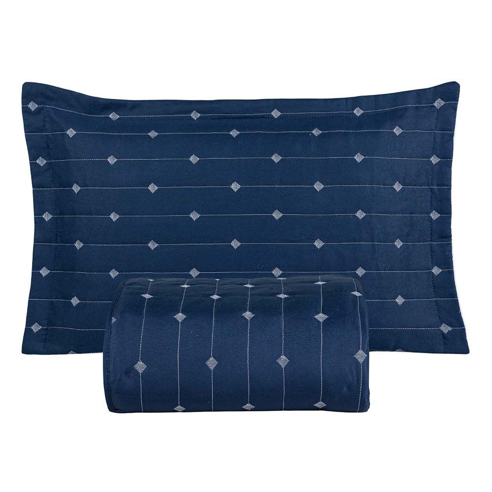Kit Cobre Leito Safira Solteiro 2 Peças 100% Poliéster Micropercal 400 Fios Liso Acetinado Azul Marinho Clara Luz Decora