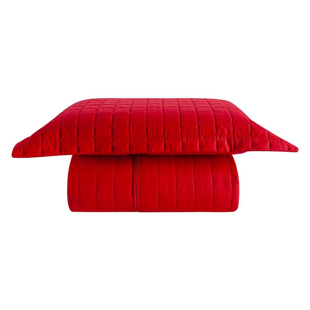 Kit Cobre Leito Colcha Ravena Solteiro 2 Peças 100% Poliéster Micropercal 300 Fios Acetinado e Macio Vermelho Clara Luz