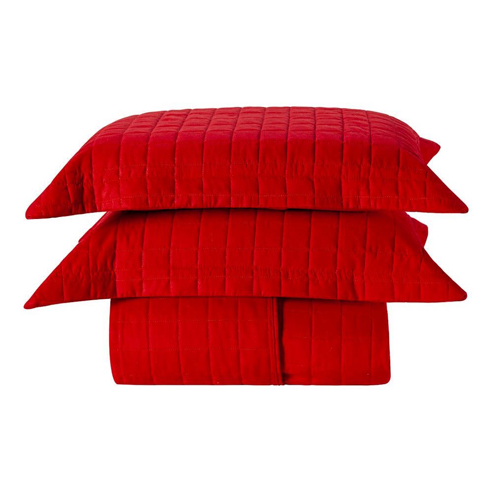 Kit Cobre Leito Colcha Ravena Queen 3 Peças 100% Poliéster Micropercal 300 Fios Matelado Minimalista Vermelho Clara Luz