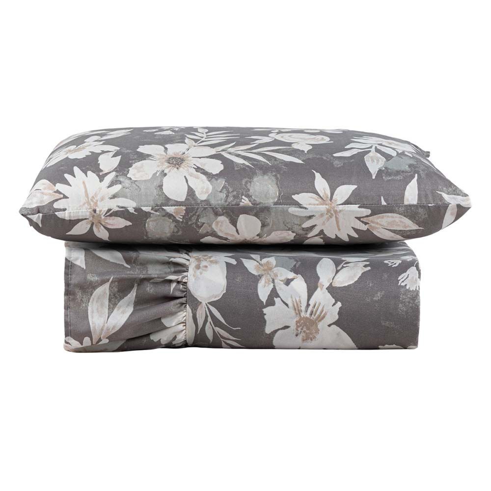 Kit Cobre Leito Colcha Mel Solteiro 2 Peças 100% Poliéster Micropercal 400 Fios Macio Estampado Floral Bege Clara Luz