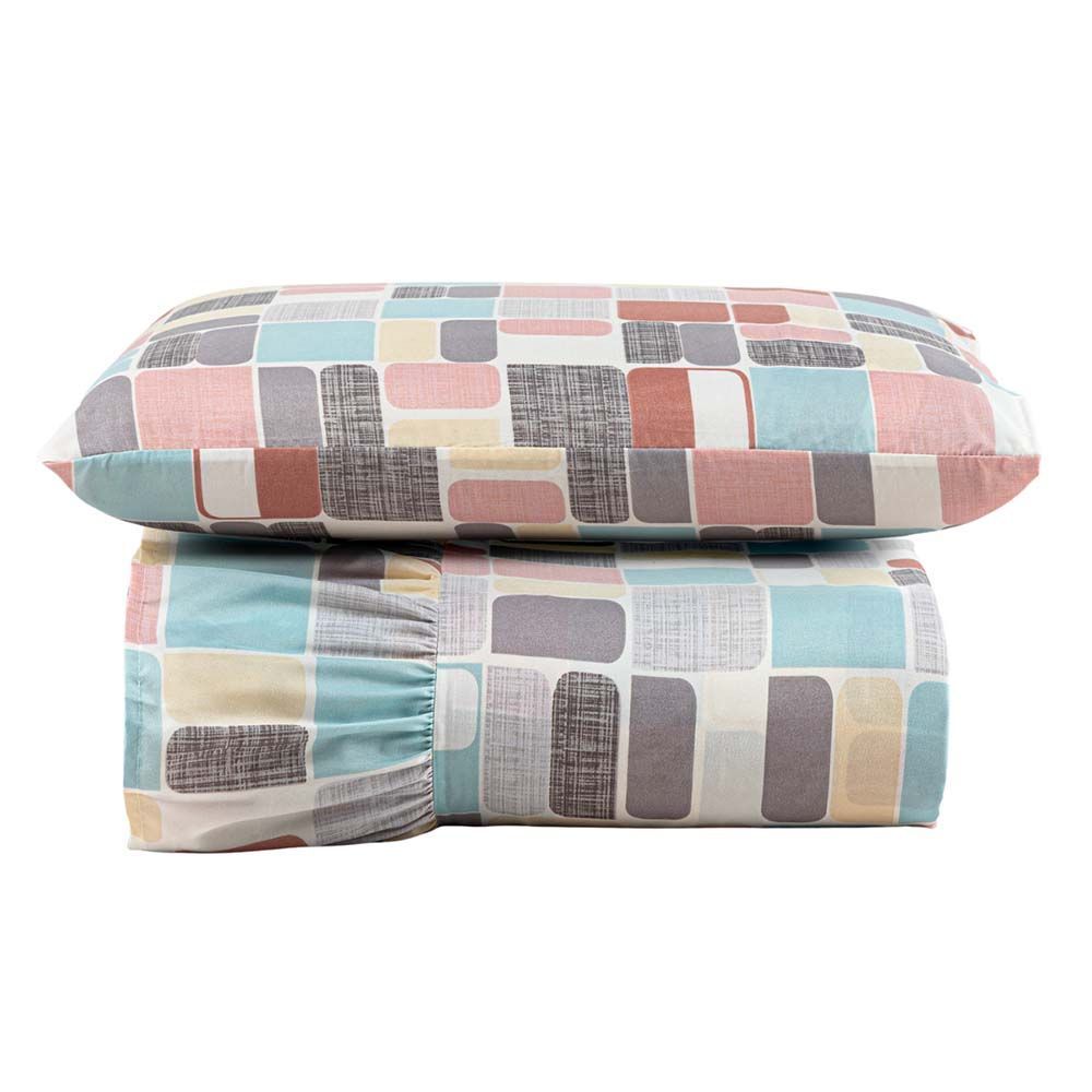 Kit Cobre Leito Colcha Mel Solteiro 2 Peças 100% Poliéster Micropercal 400 Fios Macio Estampado Bege Mosaico 1 Clara Luz
