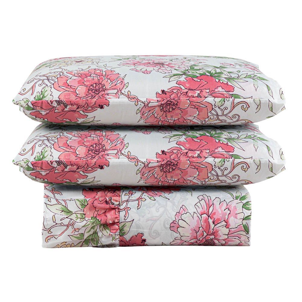 Kit Cobre Leito Colcha Mel Casal 3 Peças 100% Poliéster Micropercal 400 Fios Macio Estampado Floral Bege Clara Luz
