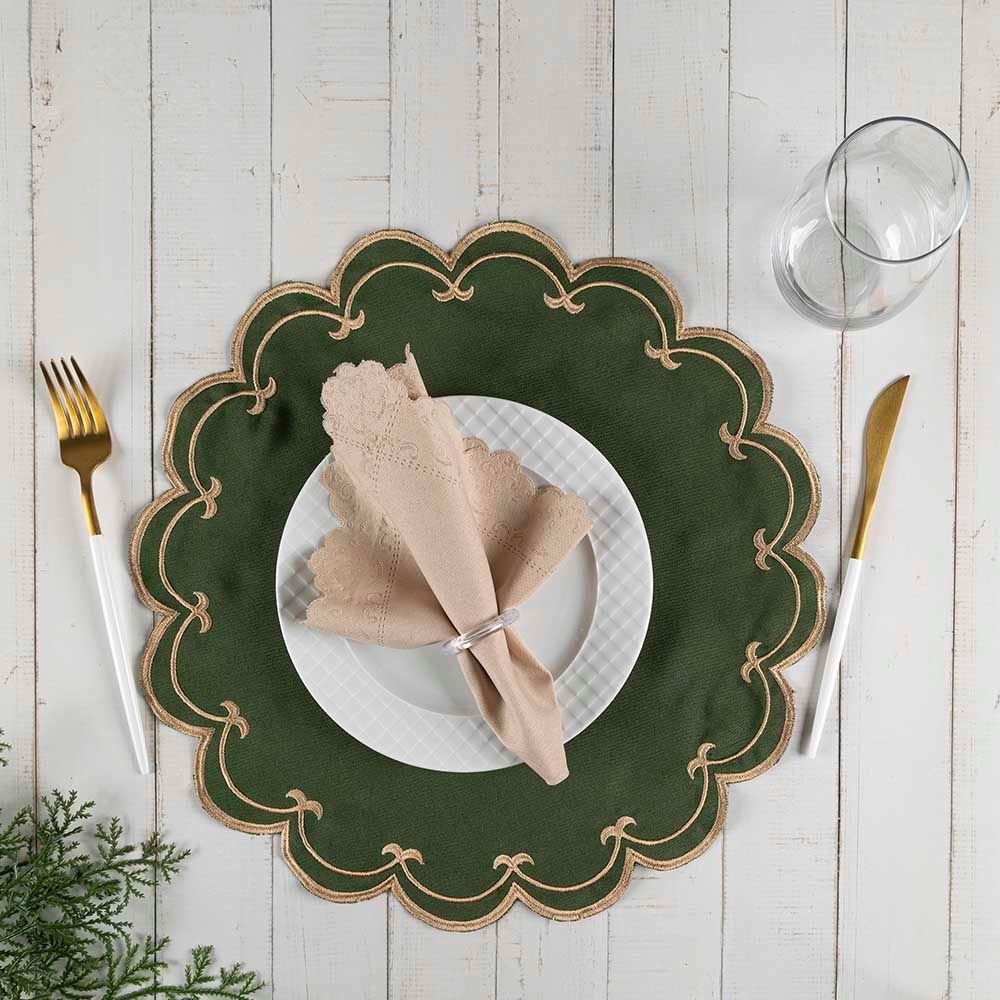 Jogo Americano Sparta com 6 Sousplats e 6 Guardanapos 100% Poliéster Bordado Decorativo para Mesa de Jantar Verde Musgo