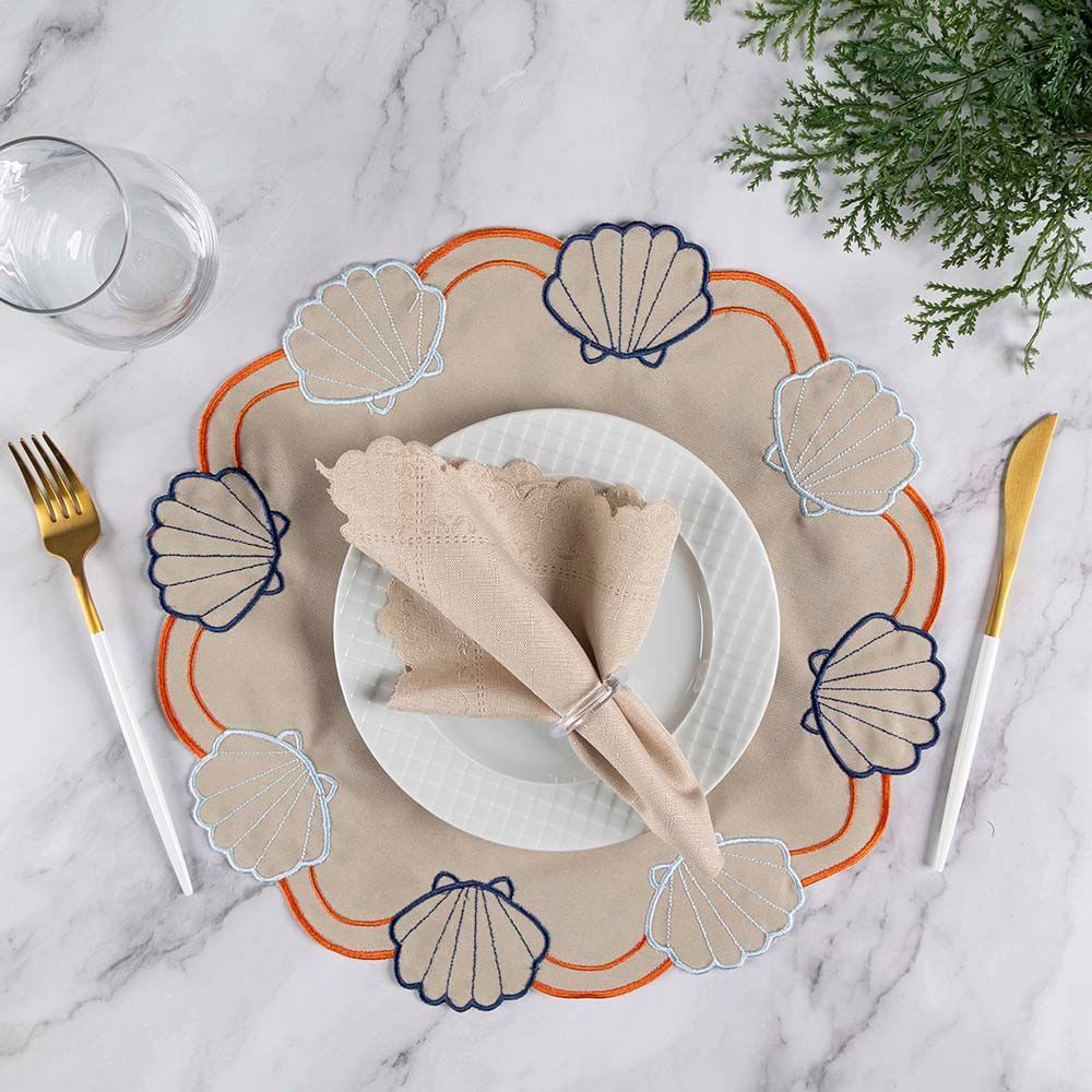 Jogo Americano Simples Bordado 12 Peças em 100% Poliéster com Design Decorativo para Mesa de Jantar Laranja Clara Luz