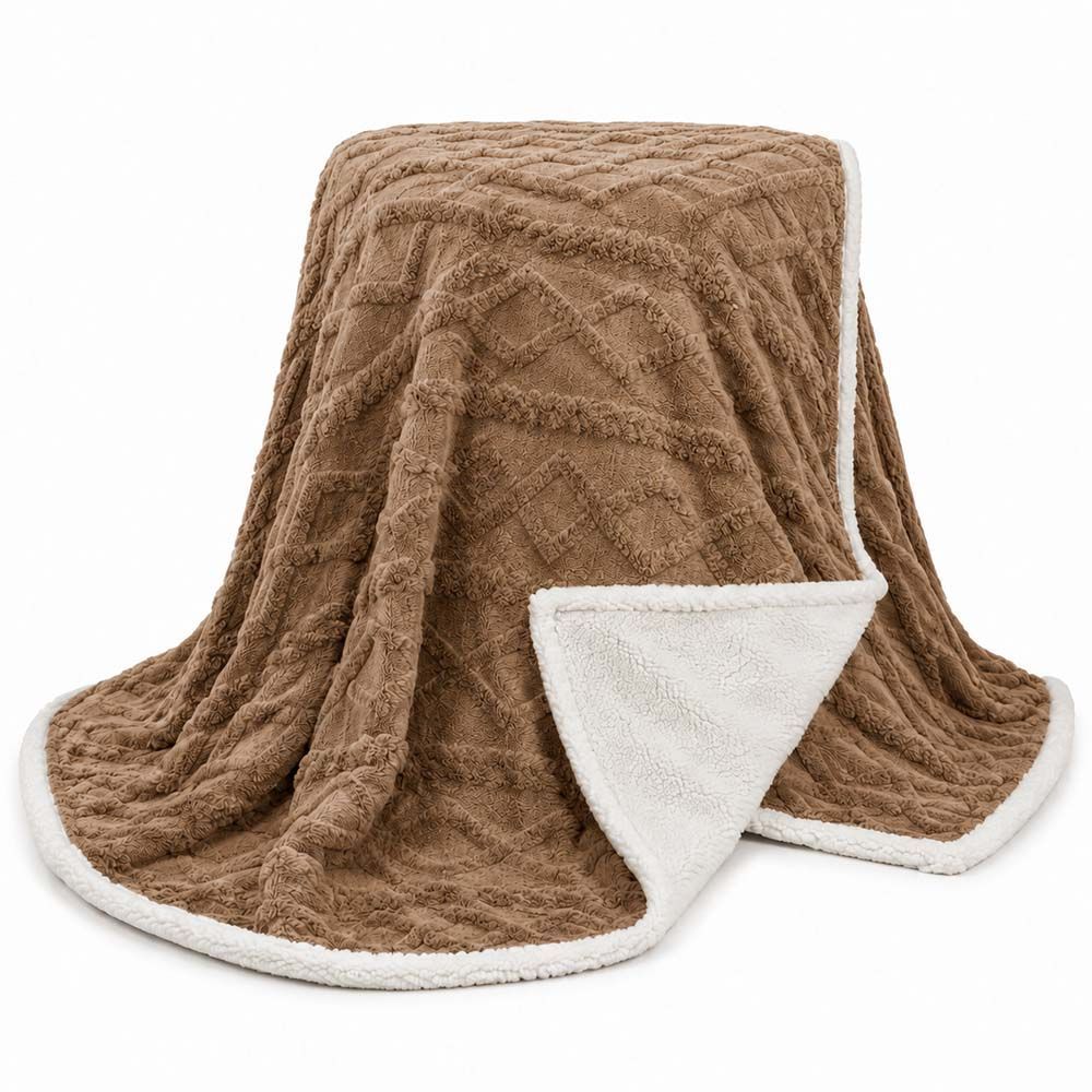 Cobertor Manta Santiago Casal 190x210CM 100% Microfibra Dupla Face Sherpa e Aveludado Marrom Claro Clara Luz Decora