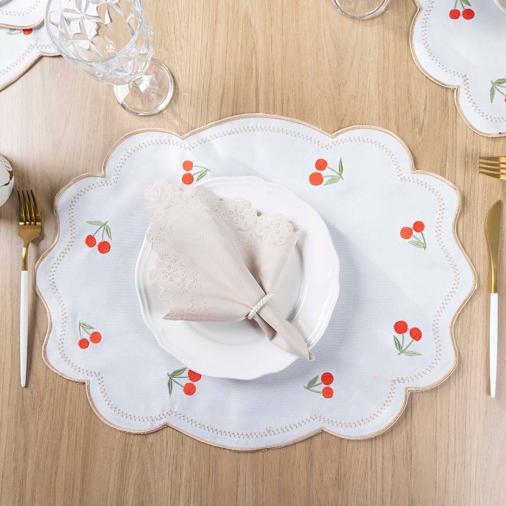 Jogo Americano Cereja Decorativo 100% Poliéster Bordado para Mesa Elegante Vermelho Clara Luz Decora