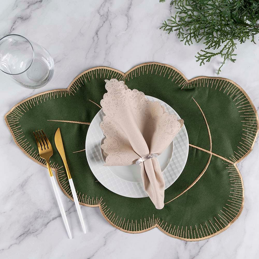 Jogo Americano Simples Bordado 12 Peças em 100% Poliéster com Sousplat e Guardanapo Decorativo para Mesa Elegante Verde