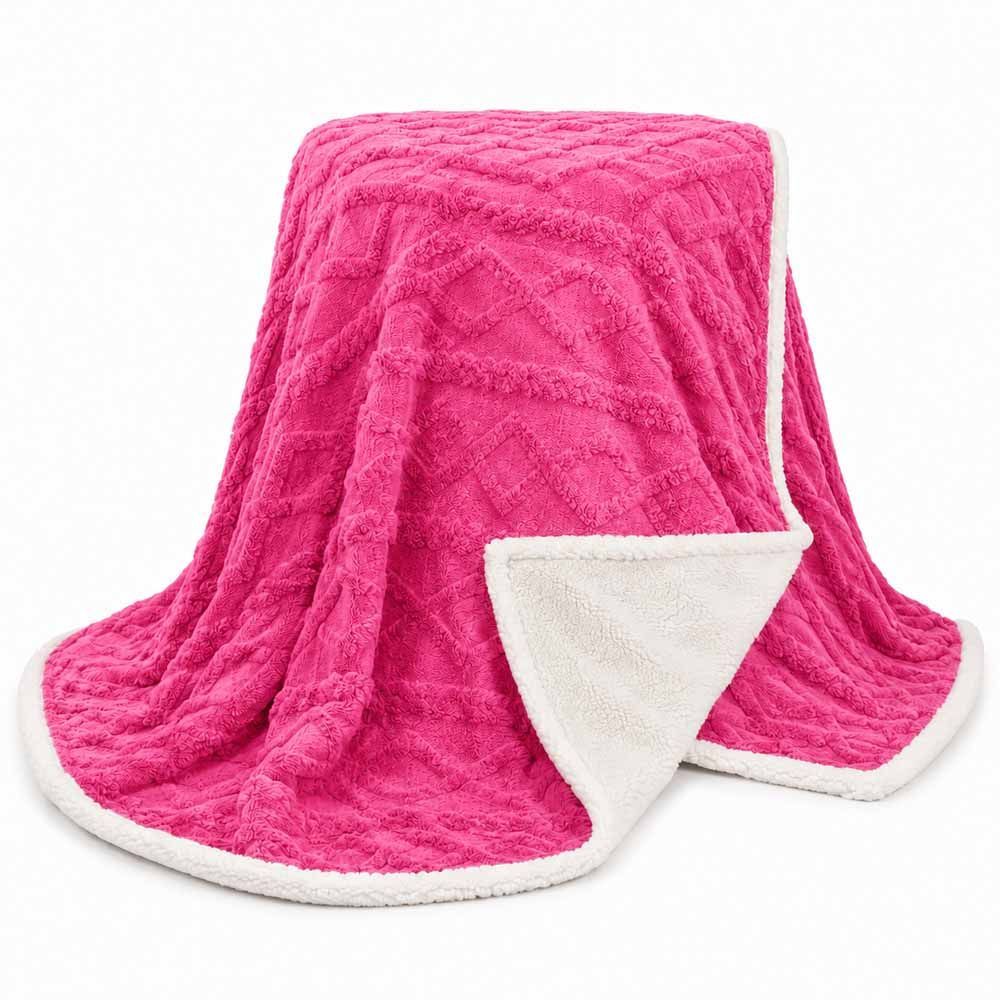 Cobertor Manta Santiago Casal 210x190CM 100% Microfibra Dupla Face Sherpa Relevo Rosa Clara Luz Decora