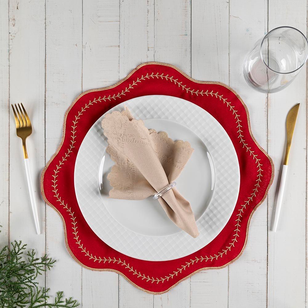 Jogo Americano Paris Bordado 12 Peças 100% Poliéster Elegante e Moderno para Mesa Decorativa Vermelho Clara Luz Decora