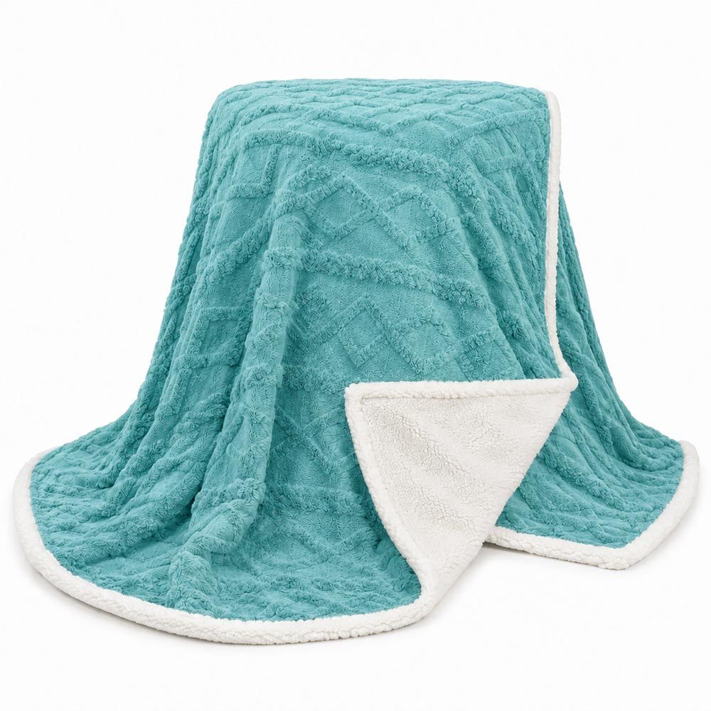 Cobertor Manta Santiago Casal 190x210CM 100% Microfibra Dupla Face Sherpa e Aveludado Verde Tifanny Clara Luz Decora