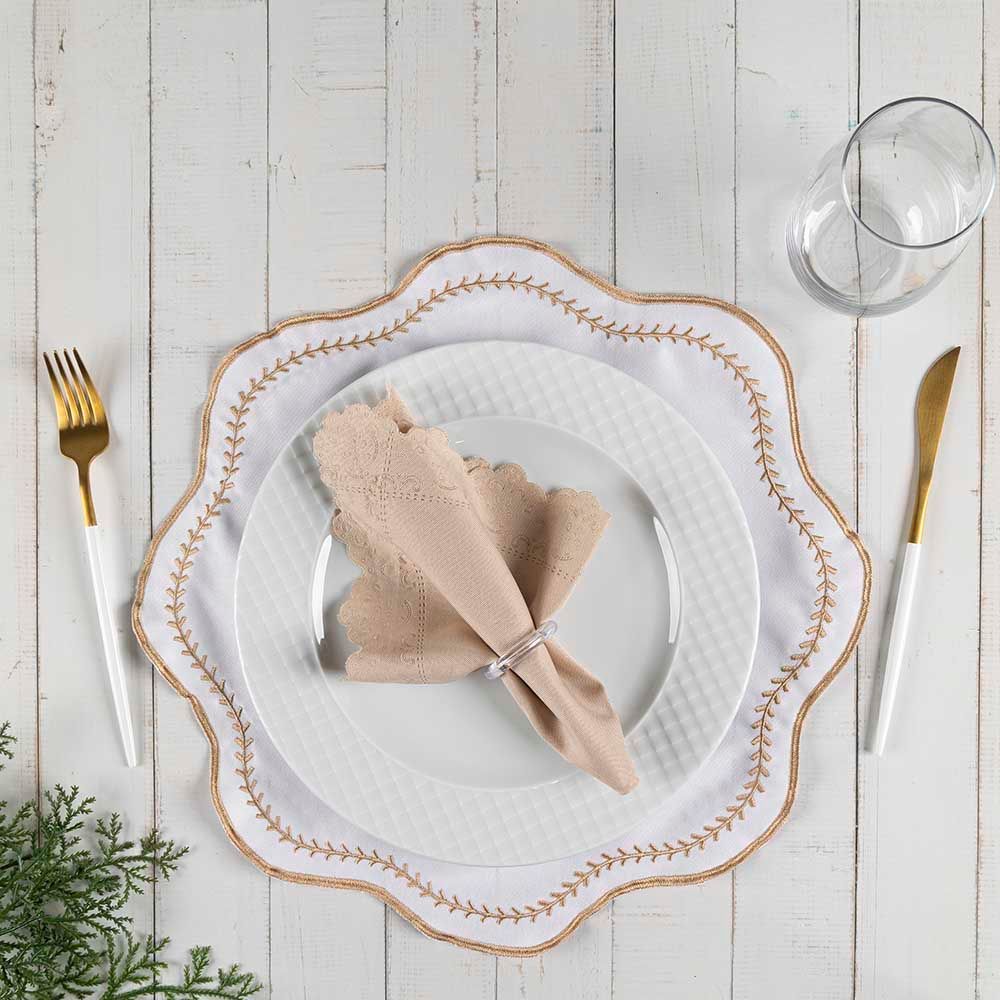 Jogo Americano Paris Marfim 12 Peças 100% Poliéster Bordado Fácil Higienização para Mesa de Jantar Clara Luz Decora