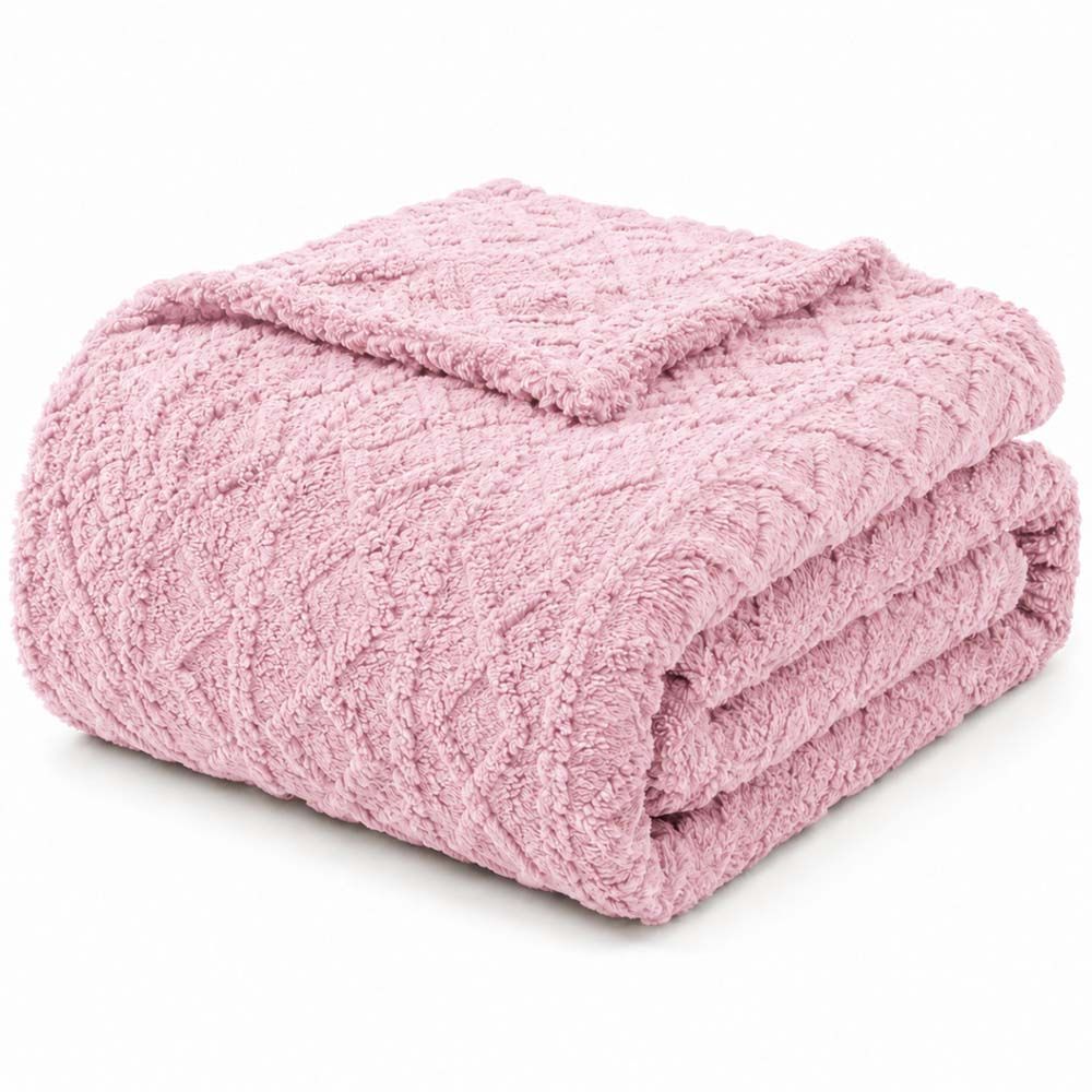 Cobertor Manta Atacama Casal 180x200CM 100% Poliéster Jacquard Relevo Dupla Face Rosa Bebê Clara Luz Decora