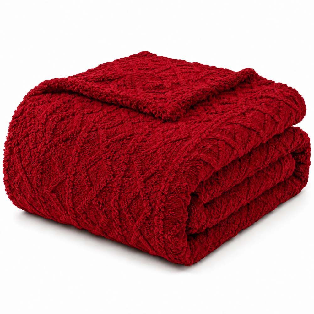 Cobertor Manta Atacama Casal 180x200CM 100% Microfibra Jacquard Relevo Dupla Face Vermelho Clara Luz Decora