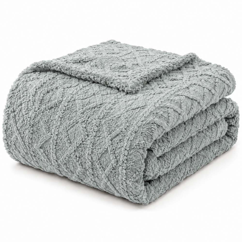Cobertor Manta Atacama Casal 200x180CM 100% Microfibra Jacquard Relevo Dupla Face Cinza Clara Luz Decora