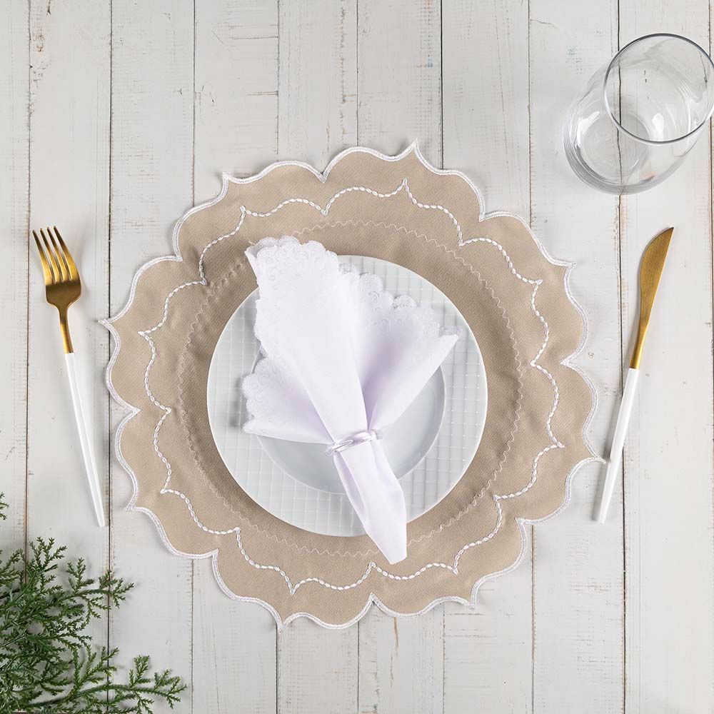 Jogo Americano Italia Avela Decorativo 100% Poliéster Bordado Elegante para Mesa de Jantar Branco Clara Luz Decora