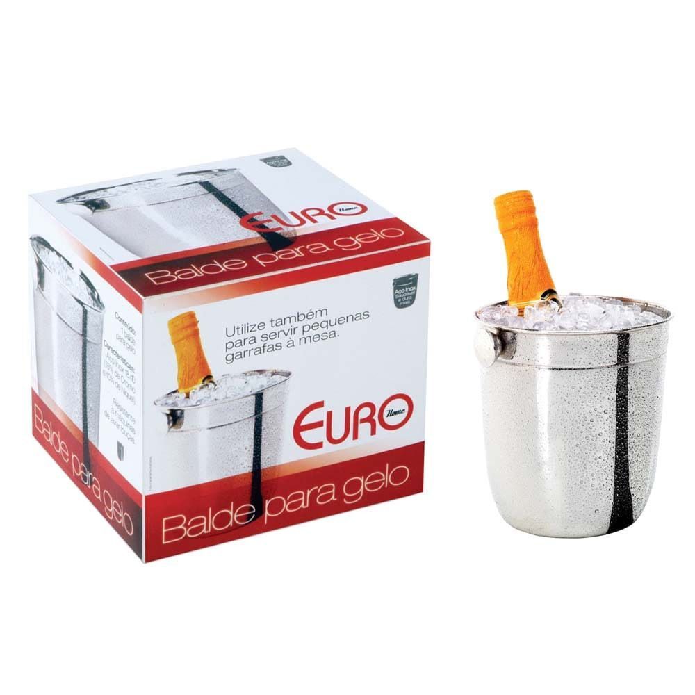Balde para Gelo IN9628 Mantém Gelo à Mão Inox Lavável em Lava-Louças para Bebidas 1,5L Inox Euro Home