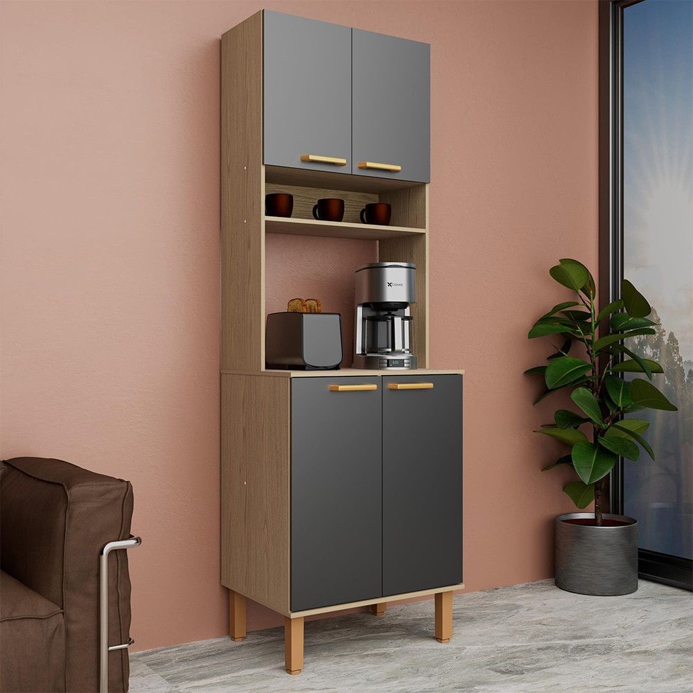 Armário de Cozinha Ágata 4 Portas sem Gavetas MDF-MDP 60CM Avelã e Grafite Bartira Móveis