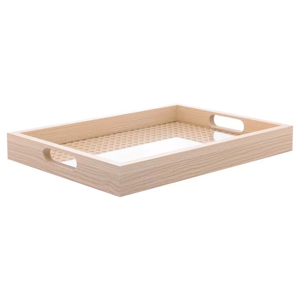 Bandeja Retangular MDF com Fundo Treliça Decorativo 36,5x26,5x4cm Natural Lyor