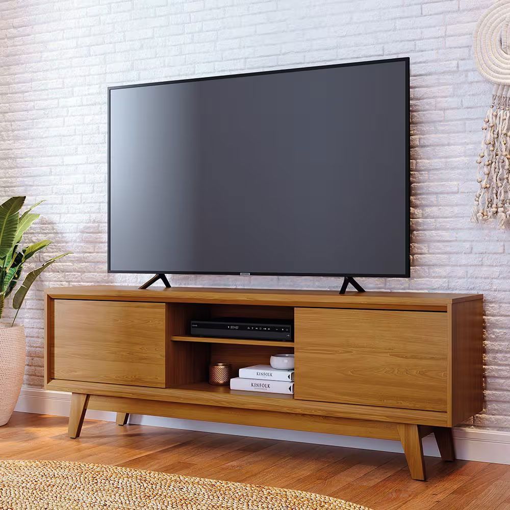 Bancada Atlas para TV 65" 164CM MDP com Portas de Correr Caramelo Madetec Móveis