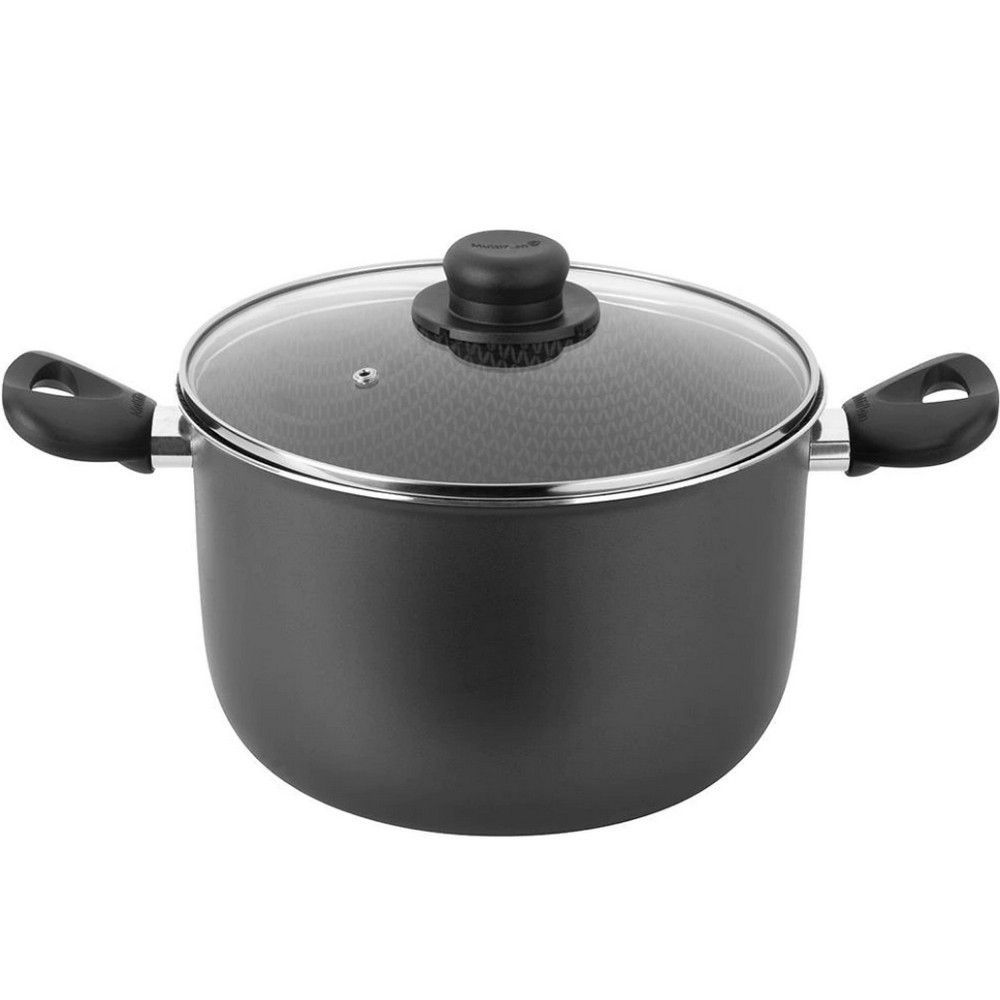 Caldeirão Multiflon Gourmet em Alumínio com Revestimento Antiaderente 24CM 6,5L com Tampa de Vidro Temperado Grafite