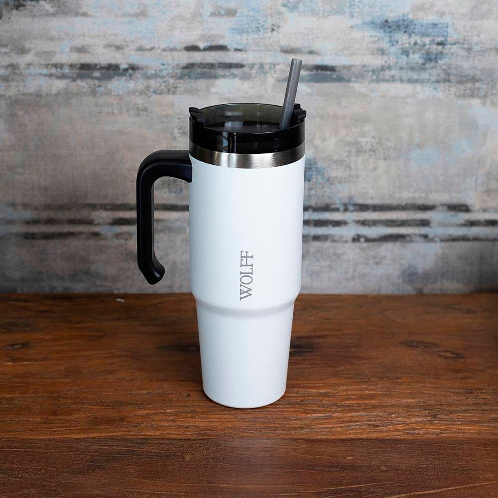 Caneca Térmica Slimterm com Isolamento Térmico Aço Inoxidável Parede Dupla Base Ergonômica para Bebidas 890ml Branco