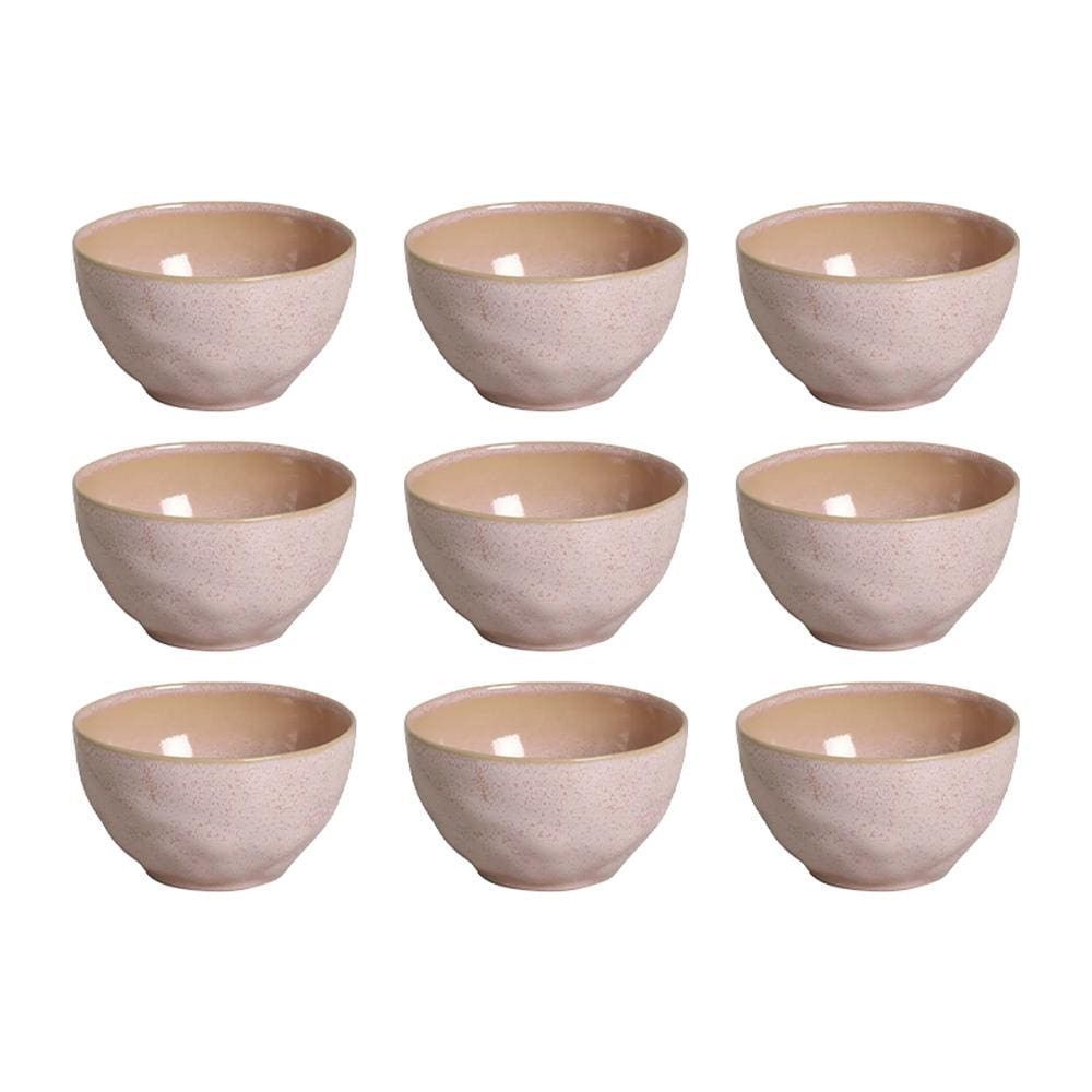 Conjunto de Bowls Litchi 558ML em Stoneware com Acabamento Artesanal para Mesa de Jantar Rosa Porto Brasil