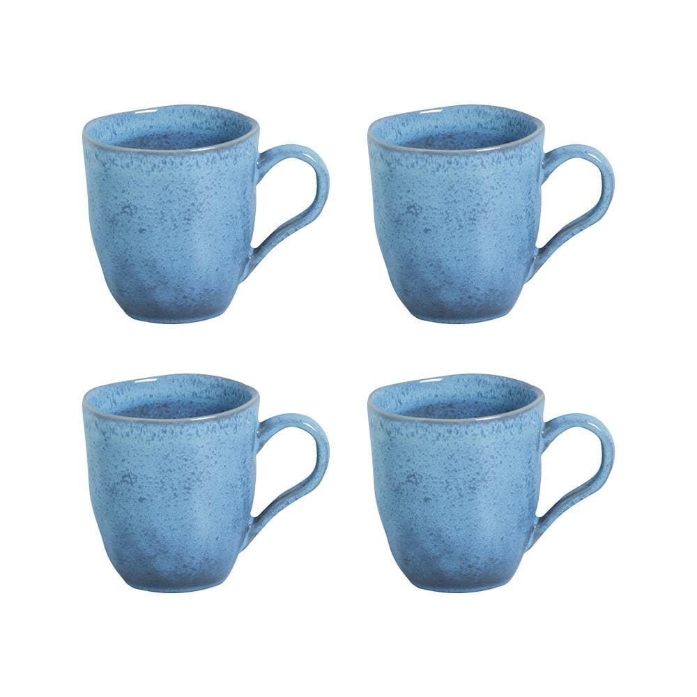 Conjunto de Canecas Breeze 4 Peças Stoneware Esmalte Reagente para Cozinha Azul Porto Brasil