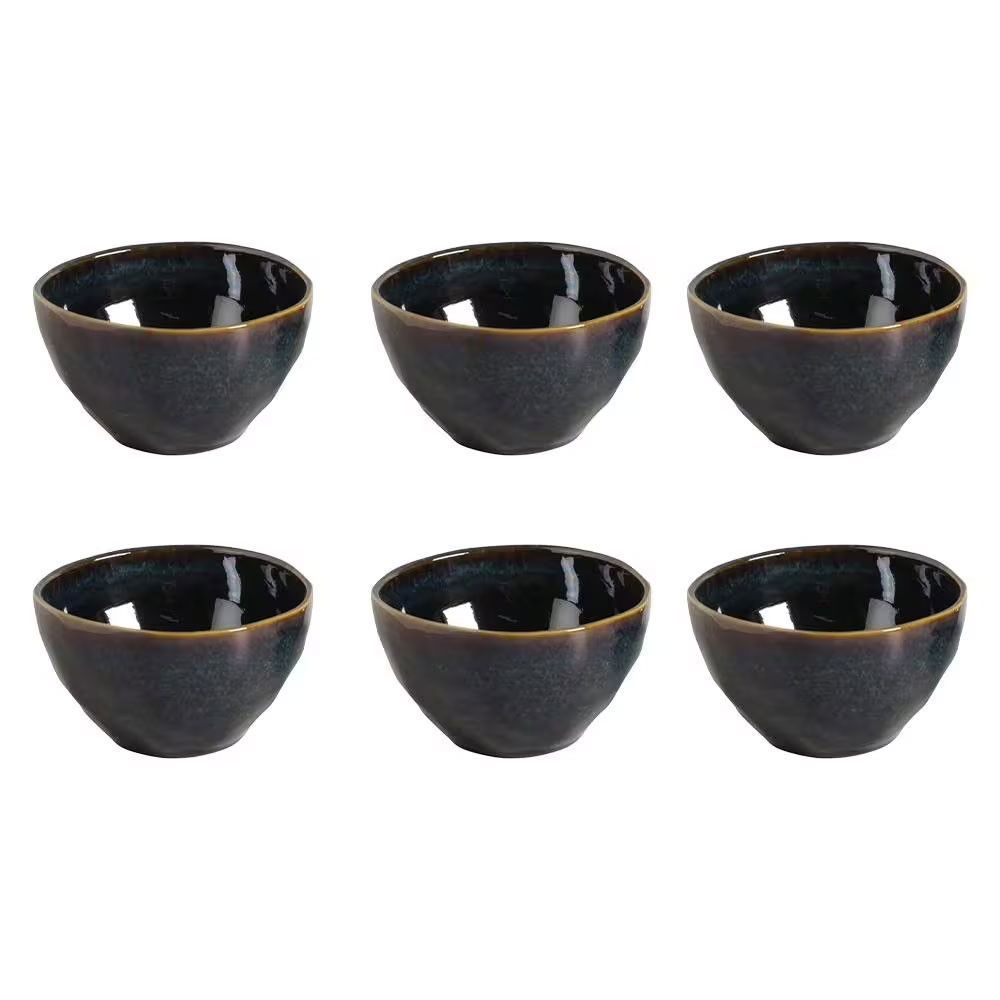 Conjunto de Bowls Oceano 6 Peças 558ml Stoneware Artesanal com Variações Naturais para Ocasuições Sustentáveis Azul