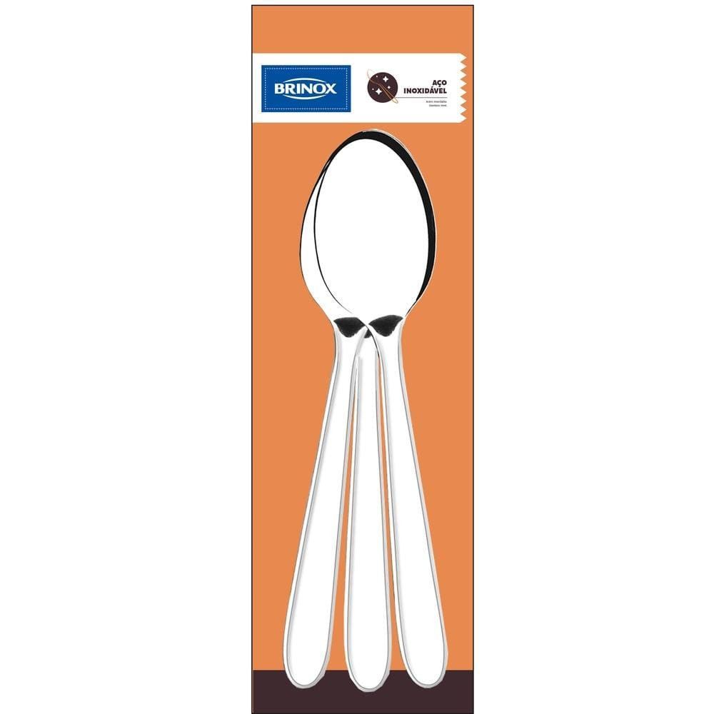Conjunto de Colheres Lyon 3 Peças Aço Inoxidável Polido Design Ergonômico para Mesa Inox Brinox