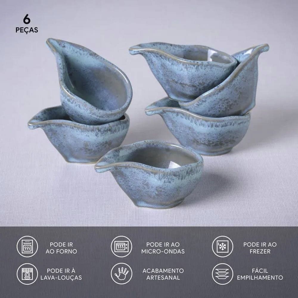 Conjunto de Molheiras Oval Orgânico Breeze em Stoneware Resistente para Cozinha Azul Porto Brasil