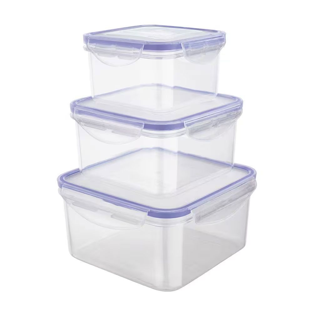 Conjunto de Potes Herméticos PLA3666-AZ para Organização em Cozinha com Fecho de Silicone Plástico Resistente e Atóxico