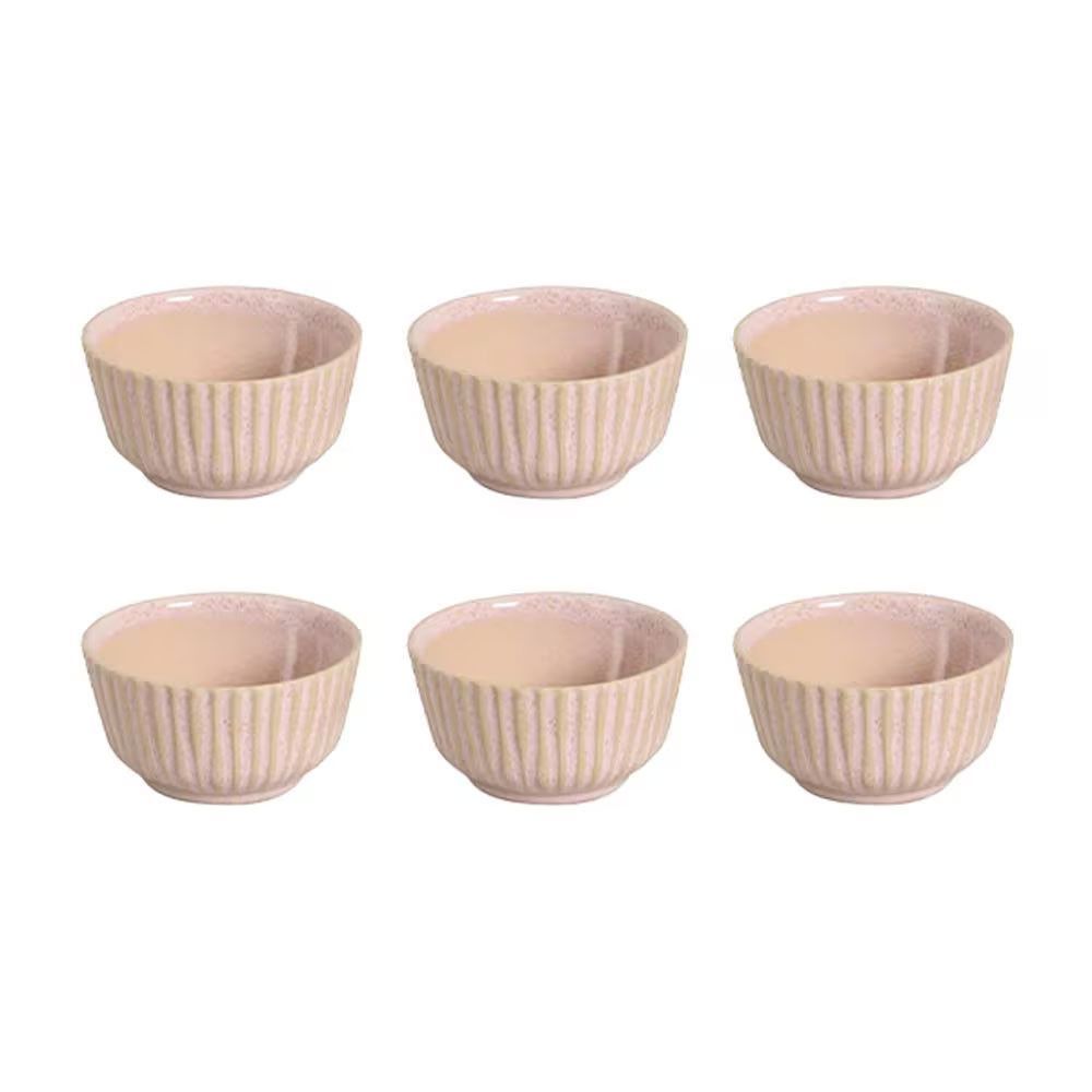 Conjunto de Ramequins Linhas Litchi 4 Peças Cerâmica Stoneware Acabamento Esmalte Reagente para Forno Rosa Porto Brasil