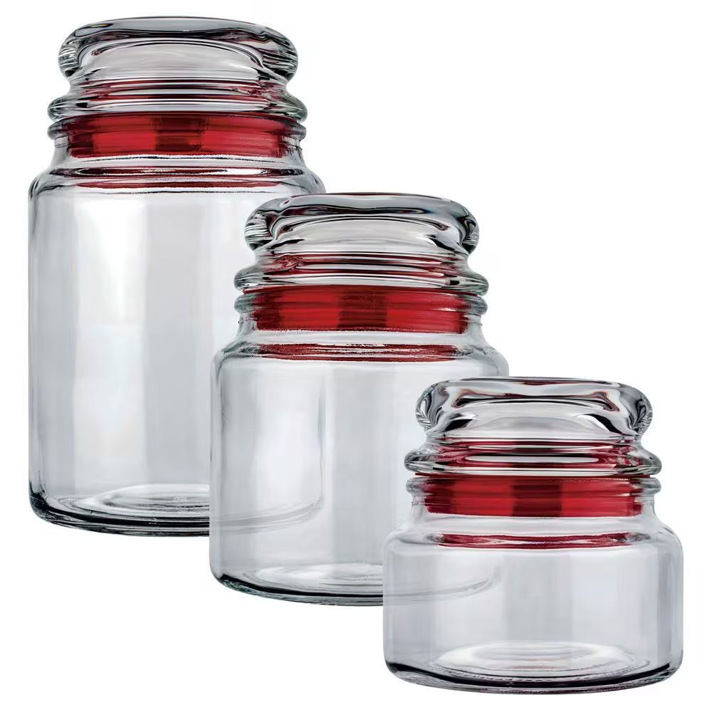 Conjunto de Potes Multiuso Euro Home em Vidro e PVC Hermetico para Alimentos e Acessórios Vermelho com Transparente